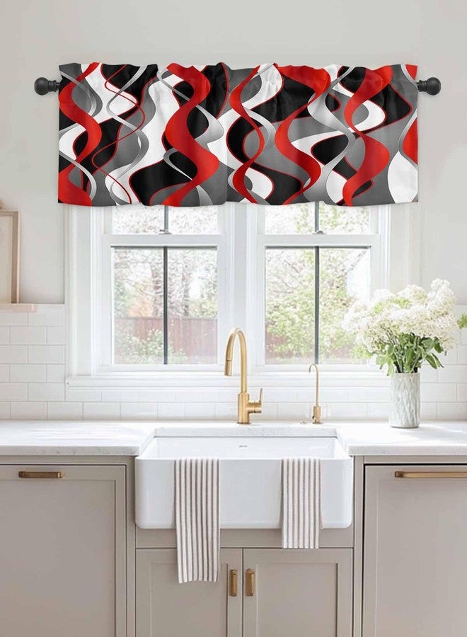 LooPoP Valance for Windows Red Black Lines Curtains Valances Modern Abstract Stripes Short Curtains Rod Pocket Window Treatment for Kitchen Living Room Bedroom Bathroom Cafe Decor 1 Panel 54x18 Inch - Image 2